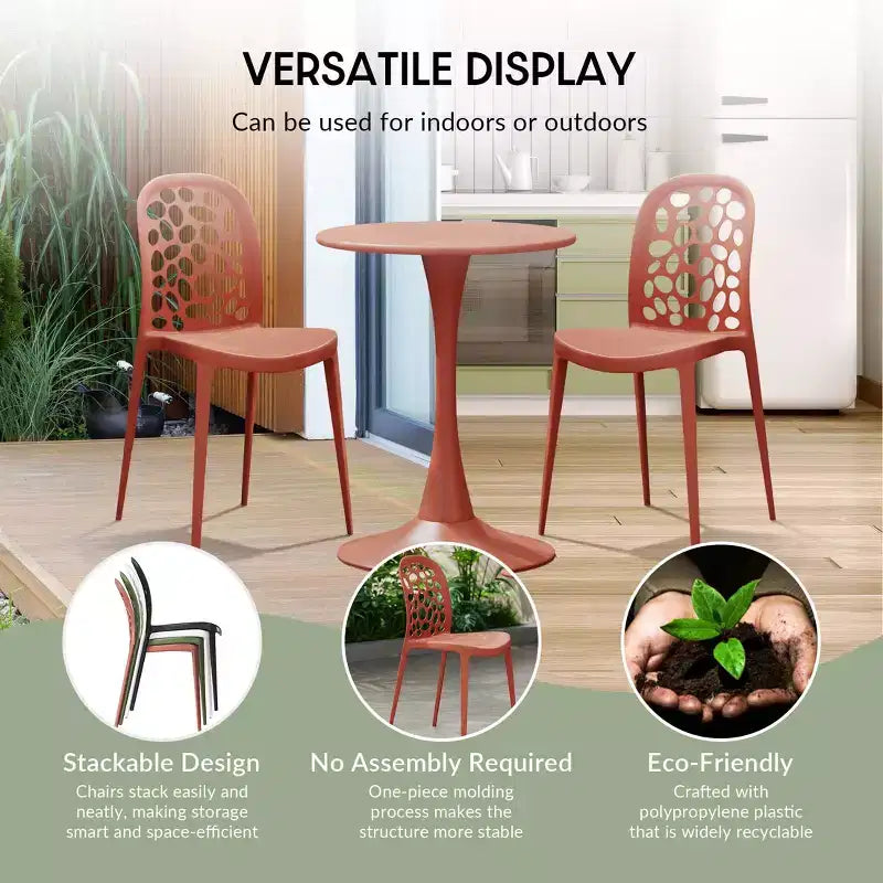 WestinTrends Playa 3-Piece Outdoor Indoor Metal Patio Dining Table Set With Stackable Polypropylene Patio Side Chairs