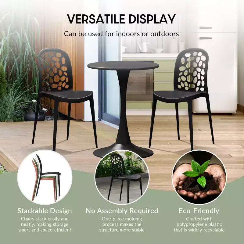 WestinTrends Playa 3-Piece Outdoor Indoor Metal Patio Dining Table Set With Stackable Polypropylene Patio Side Chairs