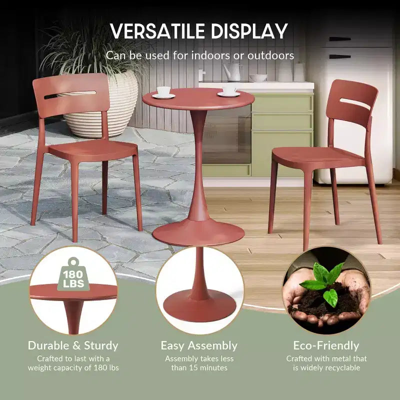 WestinTrends Playa 3-Piece Outdoor Indoor Metal Patio Dining Table Set With Stackable Polypropylene Patio Side Chairs