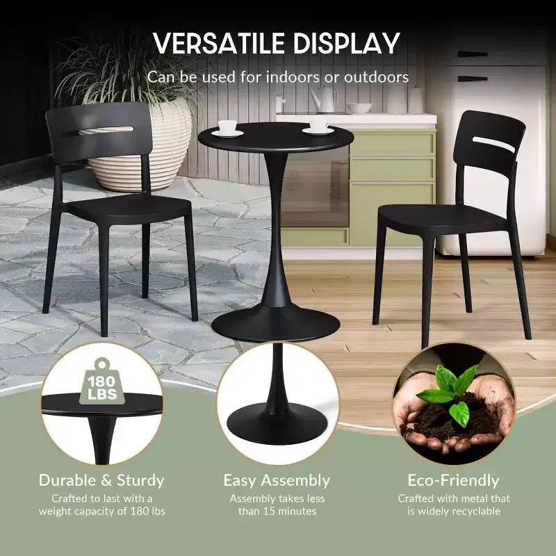 WestinTrends Playa 3-Piece Outdoor Indoor Metal Patio Dining Table Set With Stackable Polypropylene Patio Side Chairs