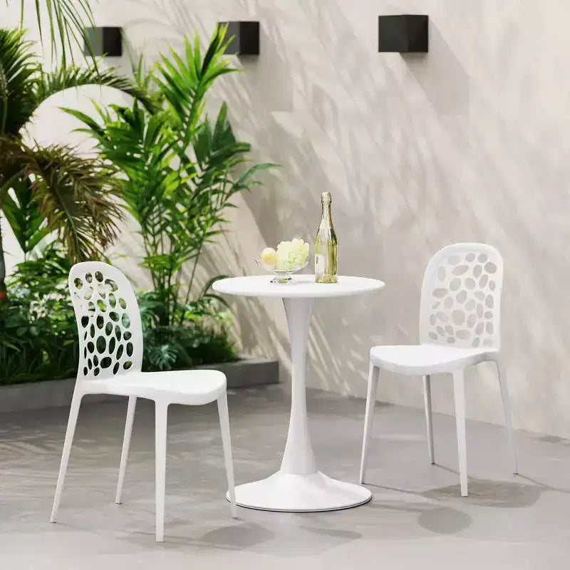 WestinTrends Playa 3-Piece Outdoor Indoor Metal Patio Dining Table Set With Stackable Polypropylene Patio Side Chairs