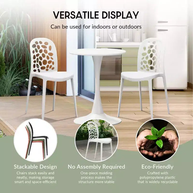 WestinTrends Playa 3-Piece Outdoor Indoor Metal Patio Dining Table Set With Stackable Polypropylene Patio Side Chairs