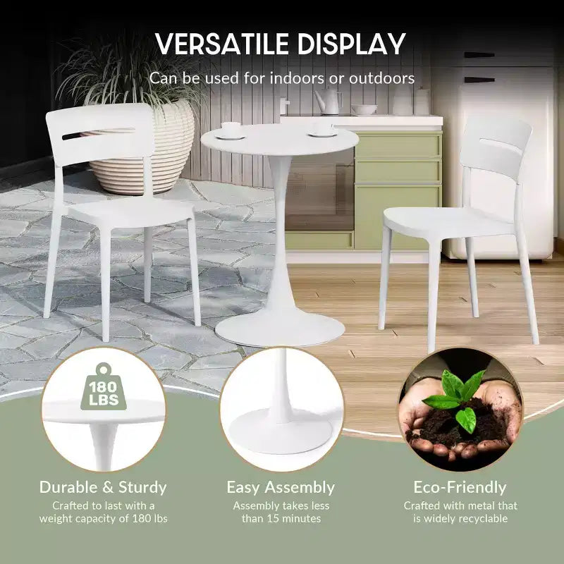 WestinTrends Playa 3-Piece Outdoor Indoor Metal Patio Dining Table Set With Stackable Polypropylene Patio Side Chairs