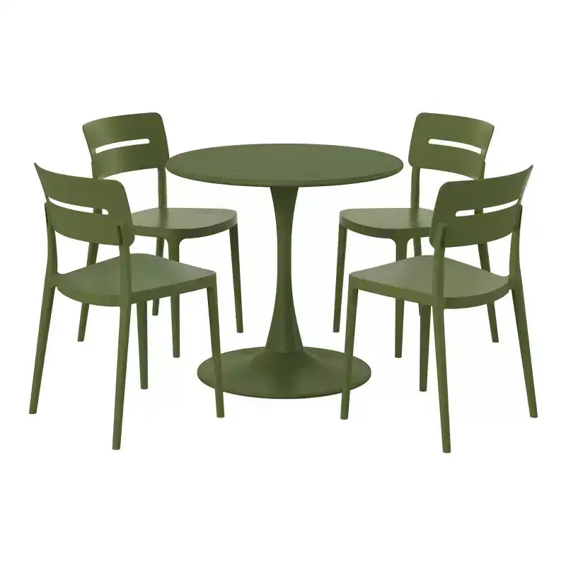 WestinTrends Playa 5-Piece Outdoor Indoor Round Metal Patio Dining Table Set With Stackable Patio Chairs