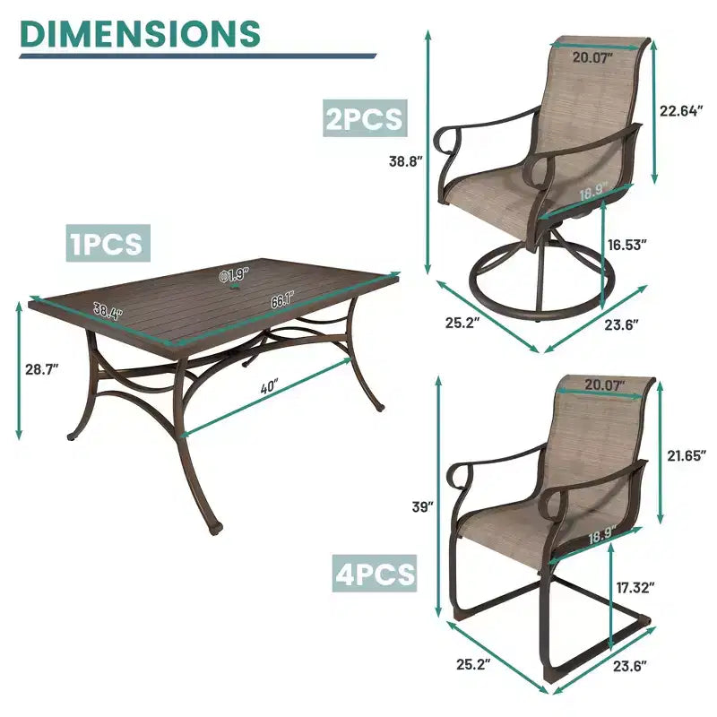 Mondawe 7-Piece Outdoor Steel Dining Set,With 1 Square Table & 6 Dining Chairs
