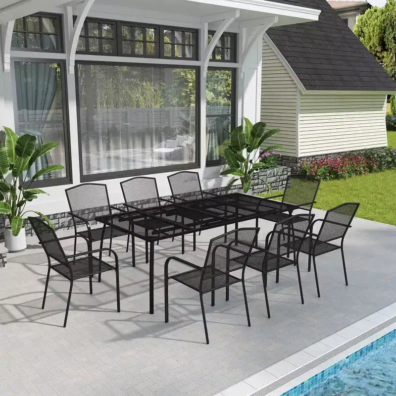 Mondawe 9-Piece Outdoor Dining Set,Steel Frame Mesh Table & Chairs Set