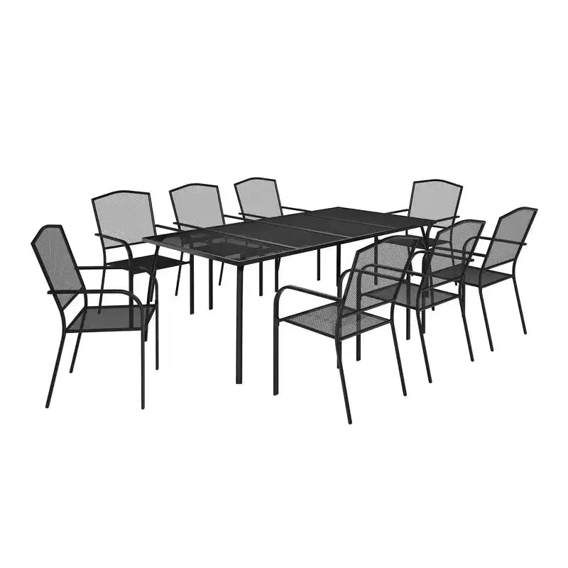 Mondawe 9-Piece Outdoor Dining Set,Steel Frame Mesh Table & Chairs Set