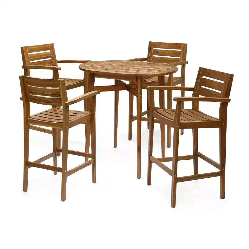 GDFStudio Brigitte Ensemble de bar d'extérieur 5 pièces en bois d'acacia avec design à lattes