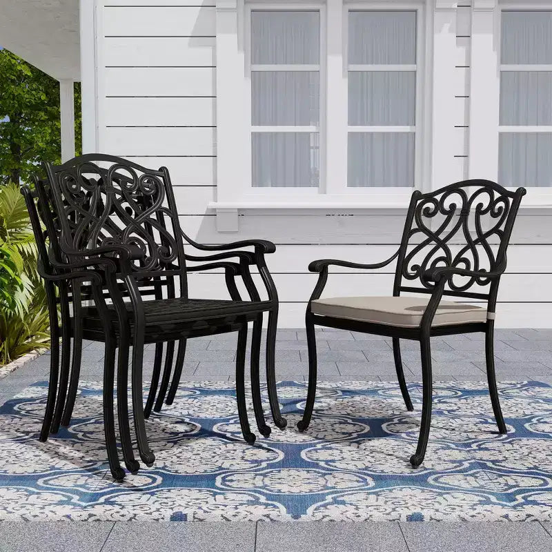 Mondawe Ensemble de salle à manger d'extérieur 7 pièces en aluminium moulé avec 4 chaises de salle à manger et 2 fauteuils à bascule pivotants