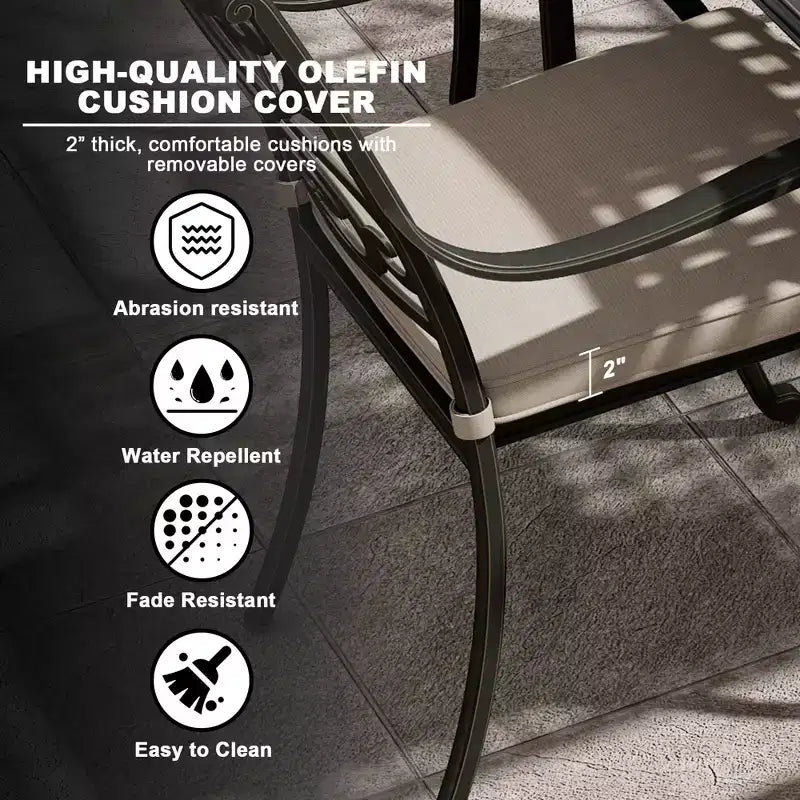 Mondawe Ensemble de salle à manger d'extérieur 7 pièces en aluminium moulé avec 4 chaises de salle à manger et 2 fauteuils à bascule pivotants