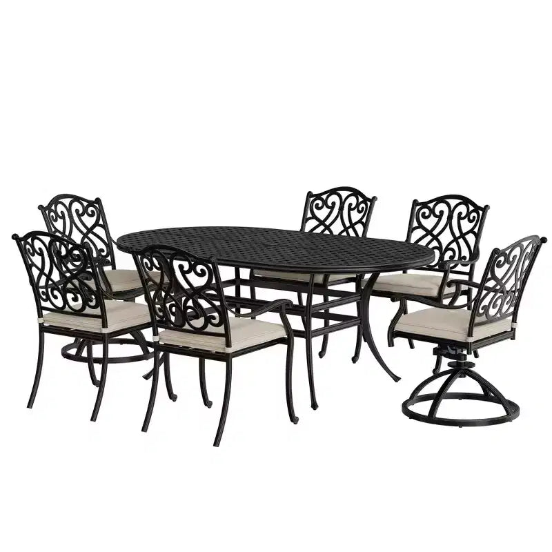 Mondawe Ensemble de salle à manger d'extérieur 7 pièces en aluminium moulé avec 4 chaises de salle à manger et 2 fauteuils à bascule pivotants