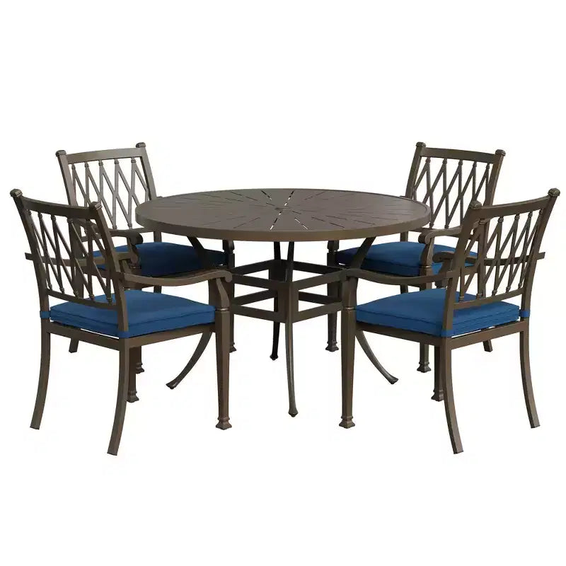 Mondawe 5 Pieces Round Cast Aluminum Outdoor Dining Set with 4 Dining Chair