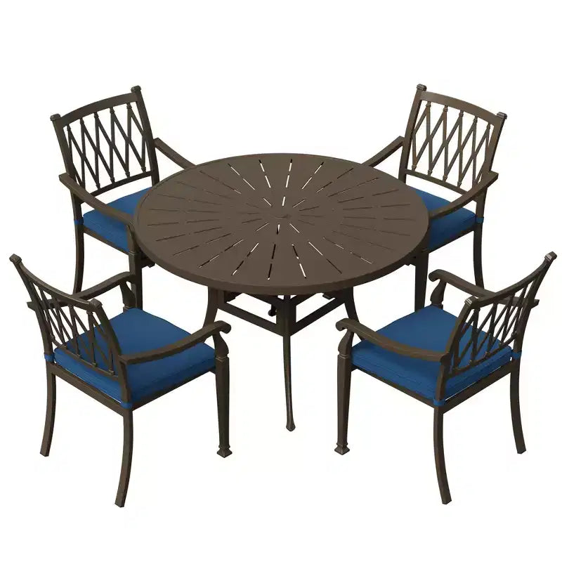 Mondawe 5 Pieces Round Cast Aluminum Outdoor Dining Set with 4 Dining Chair