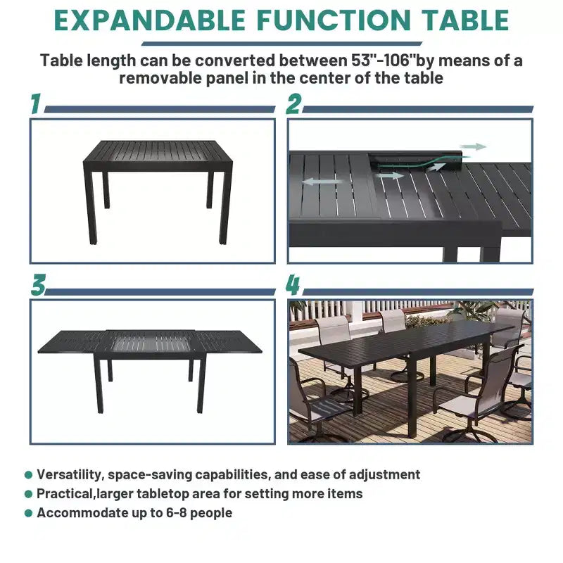 Mondawe 9-Piece Outdoor Dining Set,With 1 Piece Extendable Rectangle Table and 8 Piece 360 Degree Swivel Chair Patio Set