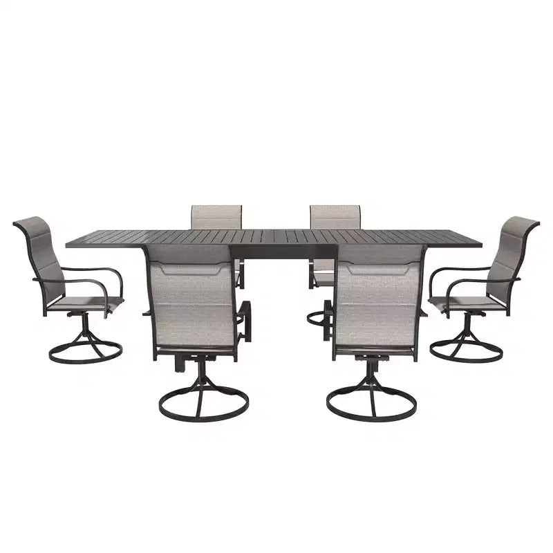 Mondawe 7-Piece Outdoor Patio Dining Set,With 1 Piece Extendable Rectangle Table and 6 Piece 360 Degree Swivel Chair