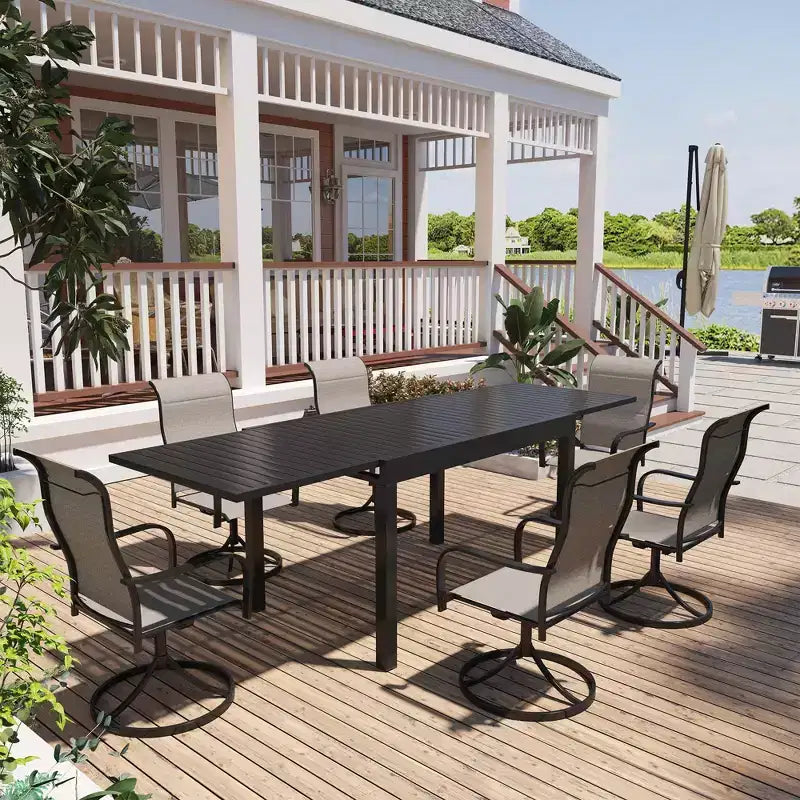 Mondawe 7-Piece Outdoor Patio Dining Set,With 1 Piece Extendable Rectangle Table and 6 Piece 360 Degree Swivel Chair