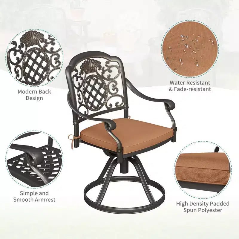 7 Piece Patio Furniture Dining Set, All-Weather Outdoor Table and Chairs for 6, Includes 4 Dining Chair & 2 Swivel Chairs & 60'' Rectangular Table