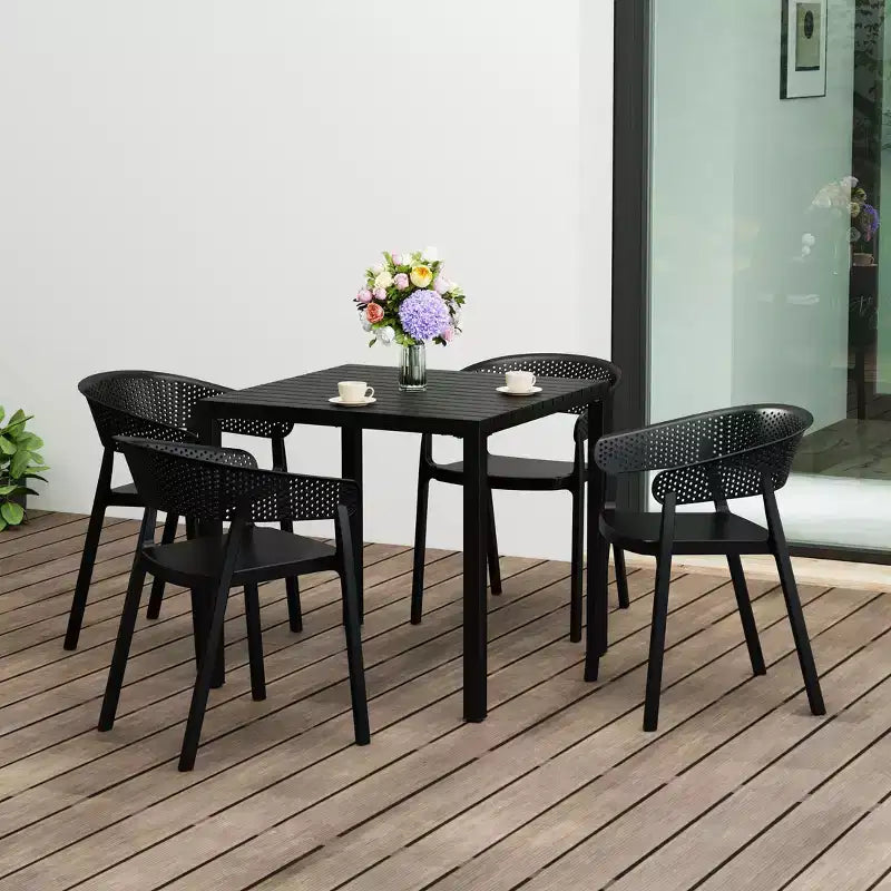 Ensemble de salle à manger d'extérieur carré 5 pièces Playa de WestinTrends, avec table à cadre métallique et chaises de salle à manger empilables pour patio