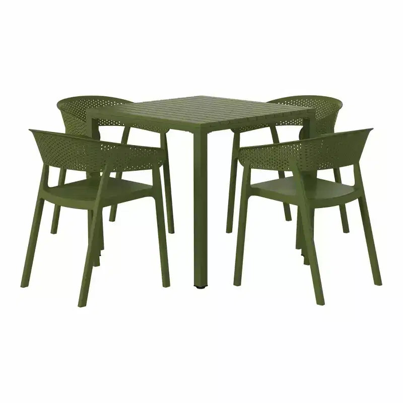 WestinTrends Playa 5-Piece Outdoor Metal Frame Square Dining Table Patio Set with Stackable Patio Dining Chairs