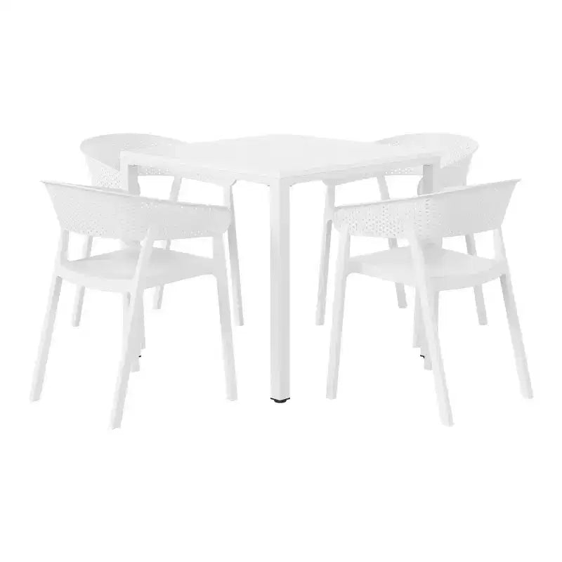 WestinTrends Playa 5-Piece Outdoor Metal Frame Square Dining Table Patio Set with Stackable Patio Dining Chairs