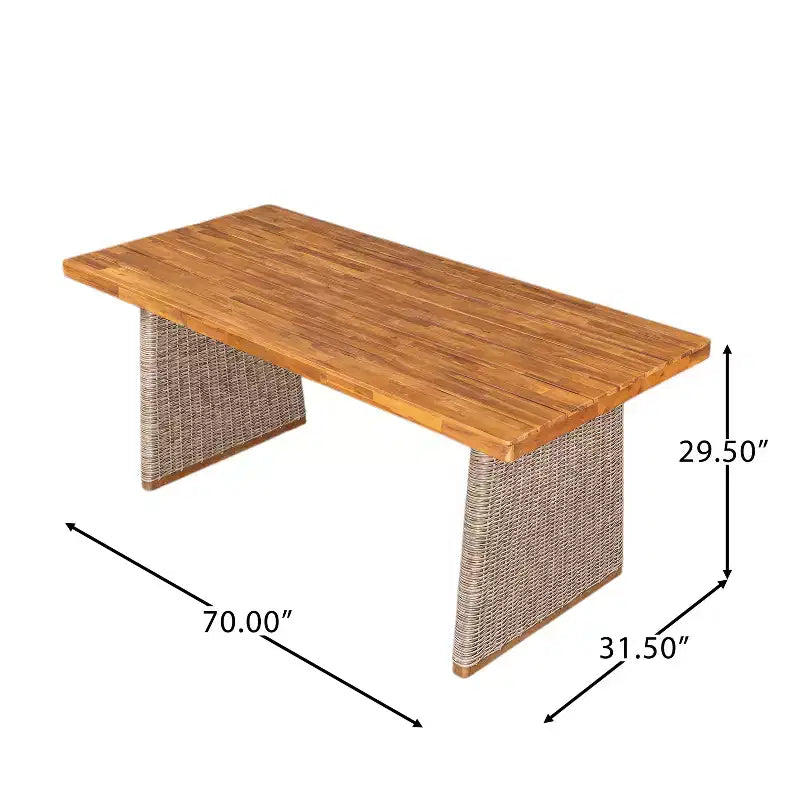 Christopher Knight Home Penelope Rustic 7 Piece Outdoor Acacia Wood Slatted Dining Set with Rattan Table