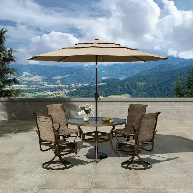 Mondawe 5 Pieces Outdoor Patio Dining Set with 48 in W Round Dining Table and 4 Swivel Rocking Chairs