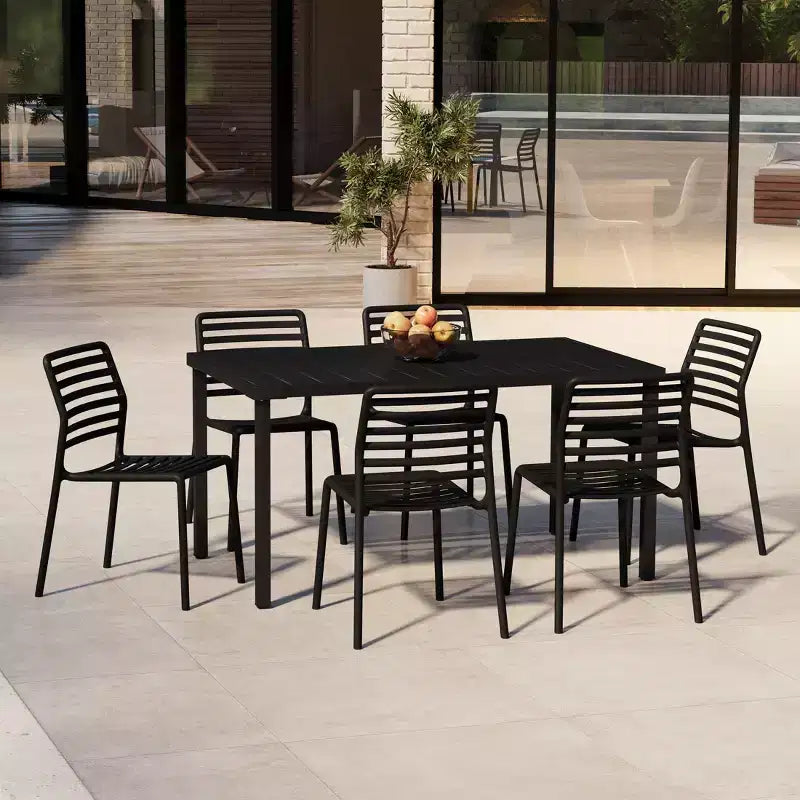 Ensemble de salle à manger d'extérieur rectangulaire WestinTrends Playa 7 pièces en métal avec 6 chaises de salle à manger empilables en plastique