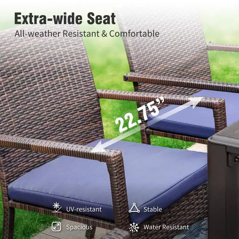 Captiva Designs Ensemble de salle à manger d'extérieur 3 pièces avec table carrée en acier à plateau à lattes et fauteuils