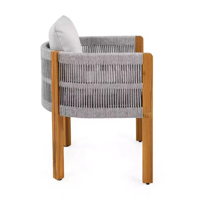 Christopher Knight Home Corin Elara 5 Piece Patio Acacia Wood Woven Rope Dining Set with Slatted Table and Cushions