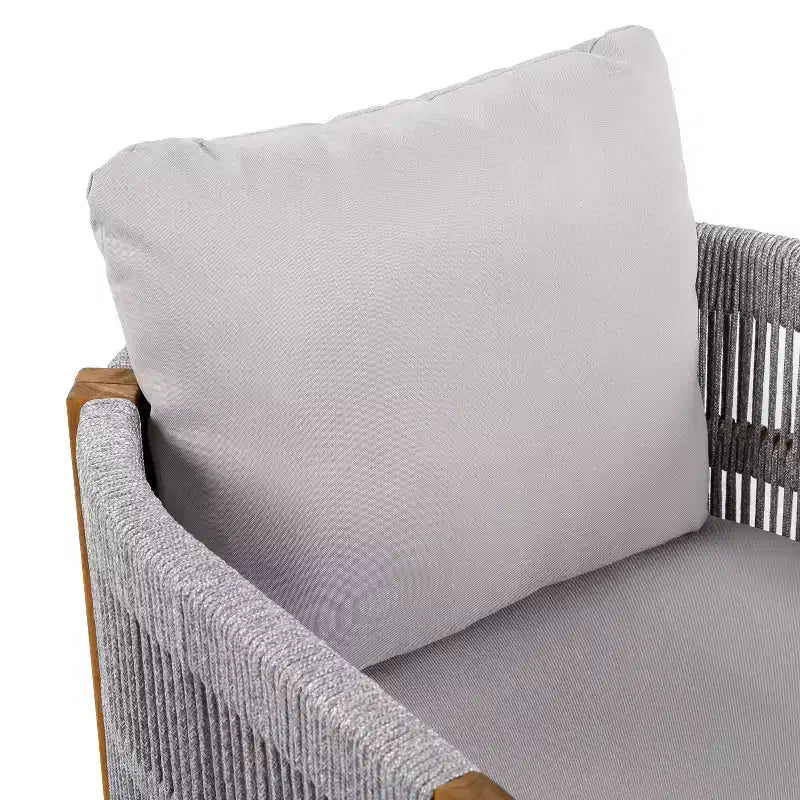 Christopher Knight Home Corin Elara 5 Piece Patio Acacia Wood Woven Rope Dining Set with Slatted Table and Cushions