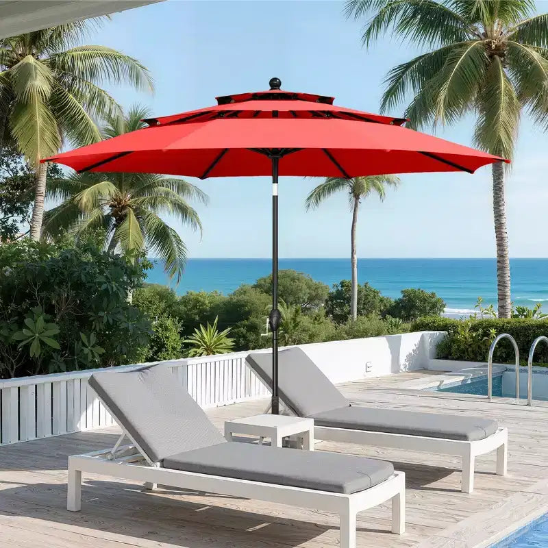 Captiva Designs 6pc Patio Square Table with Steel Frame & Stylish Cushioned Chairs &10ft Umbrella