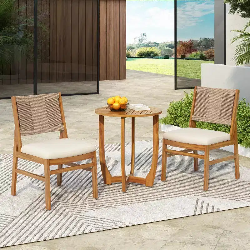 Christopher Knight Home Daisy 3 Piece Patio Rustic Acacia Wood Dining Set with Wicker Woven Chair