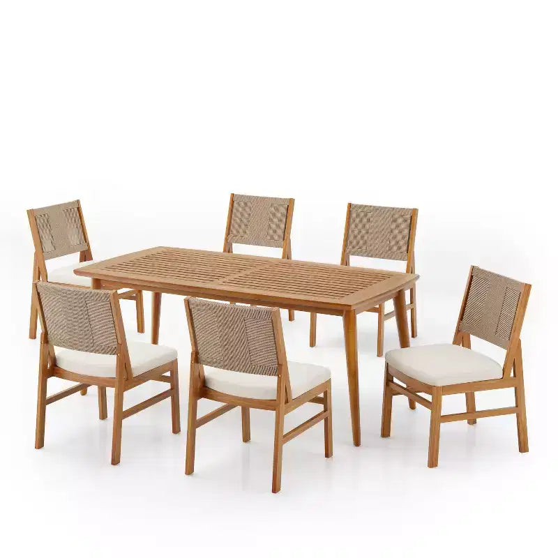 Christopher Knight Home Lucinda 7 Piece Patio Rustic Acacia Wood Dining Set with Wicker Woven Chair