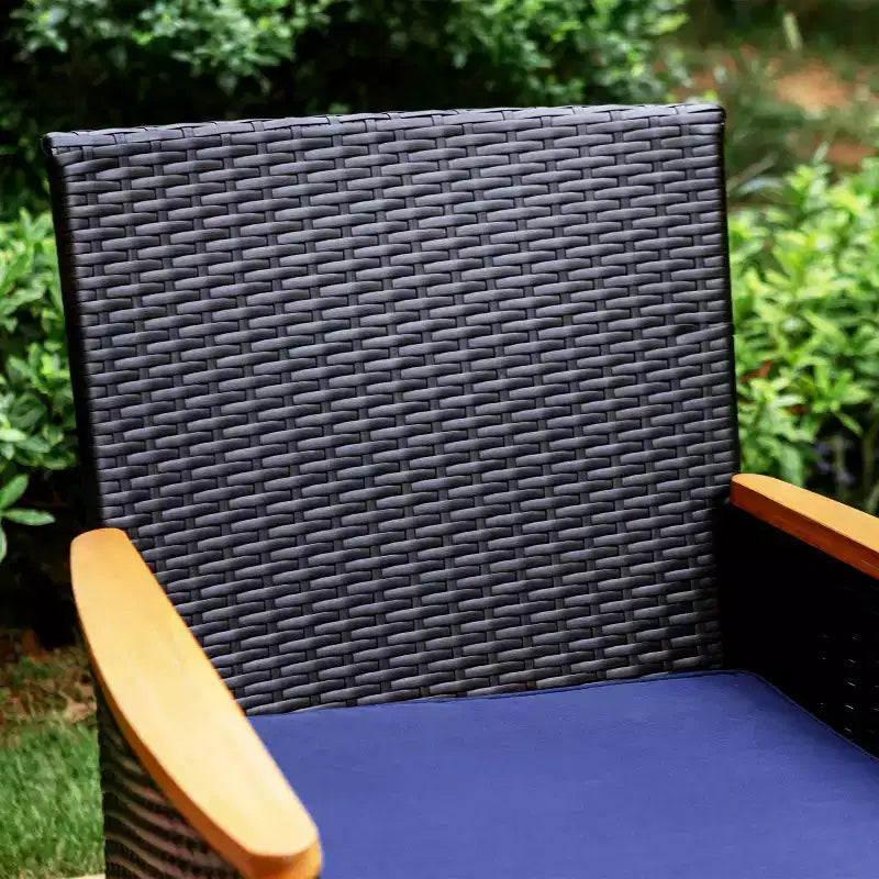 Captiva Designs 7Pc Patio Dining Oil Finished Tabletop Acacia Wood Table & Rattan Chairs