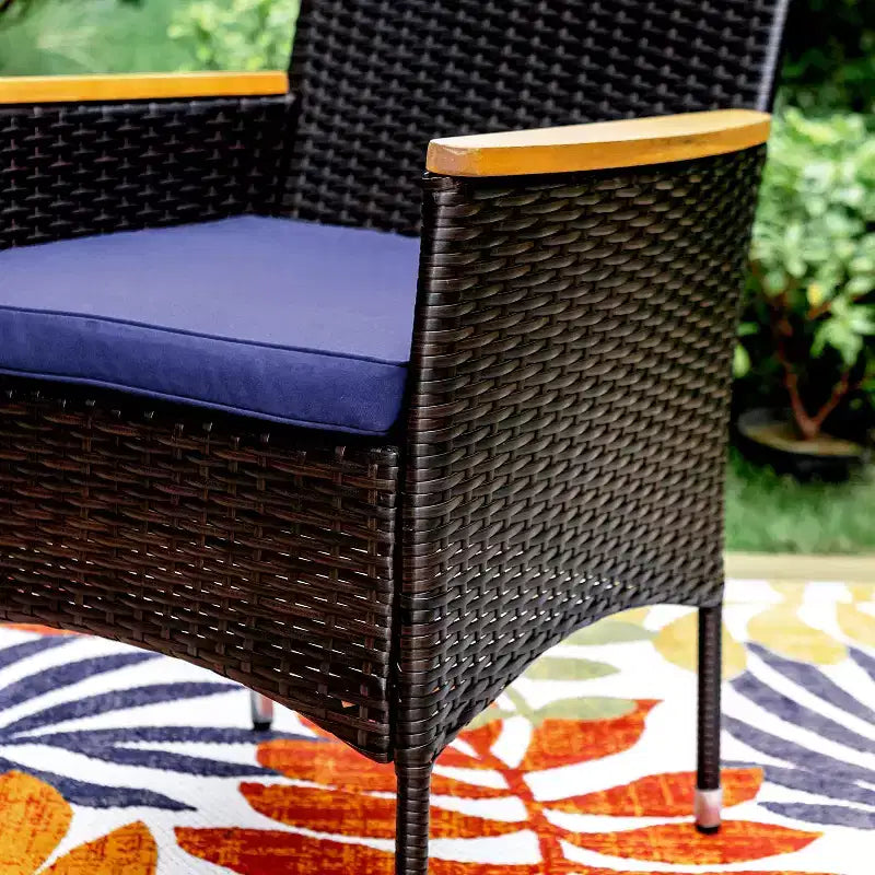 Captiva Designs 7Pc Patio Dining Oil Finished Tabletop Acacia Wood Table & Rattan Chairs