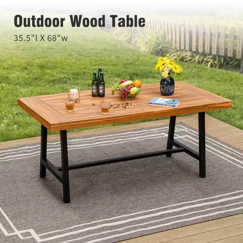 Captiva Designs 7Pc Patio Dining Oil Finished Tabletop Acacia Wood Table & Rattan Chairs
