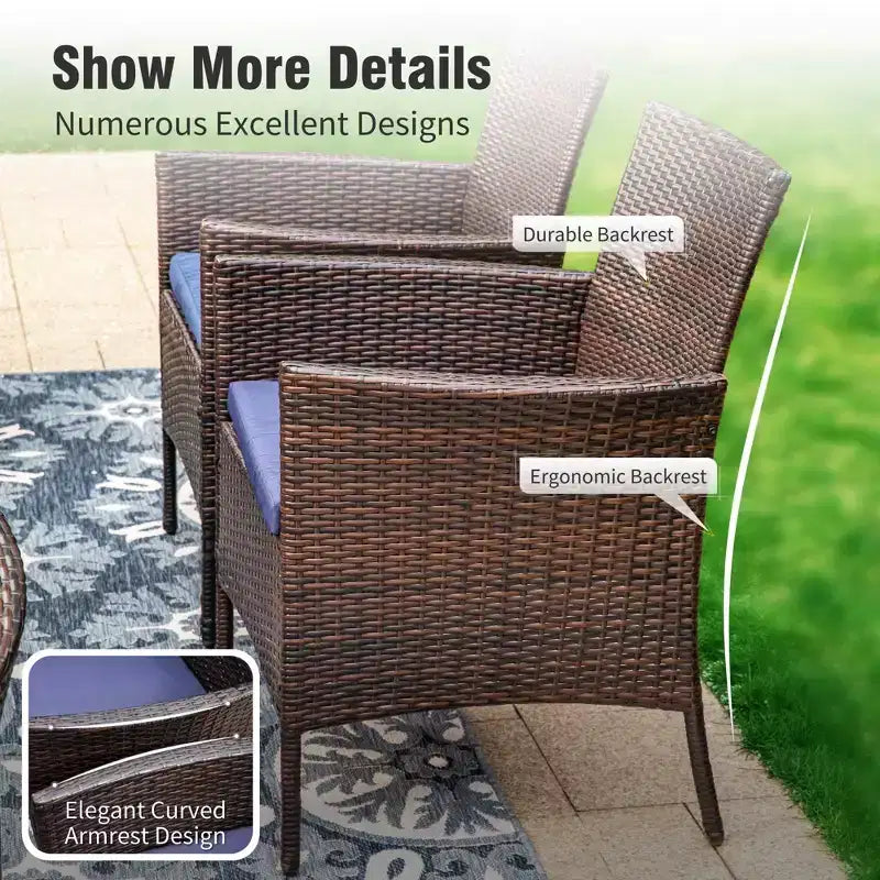 Captiva Designs 7Pc Patio Dining Oil Finished Tabletop Acacia Wood Table & Rattan Chairs