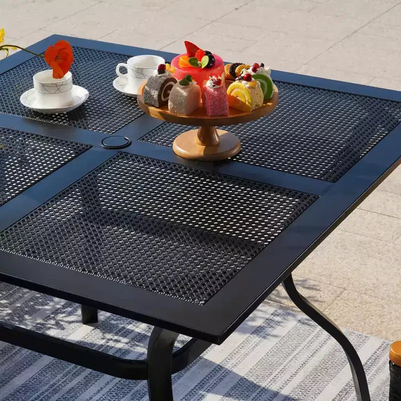 Captiva Designs 6pc Outdoor Patio Steel Dining Table & Swivel Metal Chairs & Market Umbrella