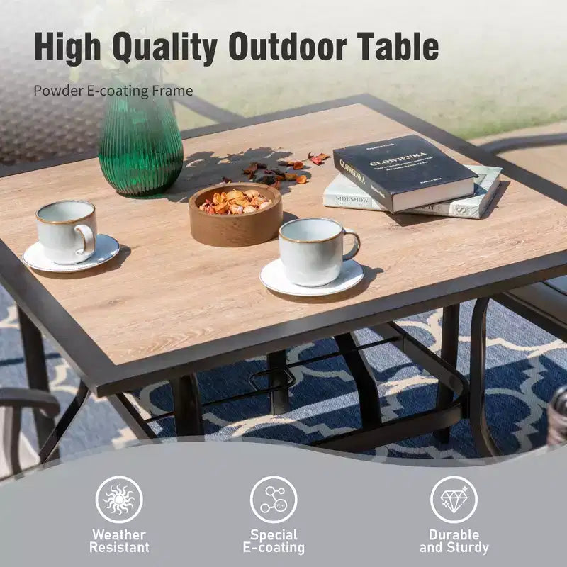 Captiva Designs 6pc Outdoor Patio Steel Dining Table & Swivel Metal Chairs & Market Umbrella