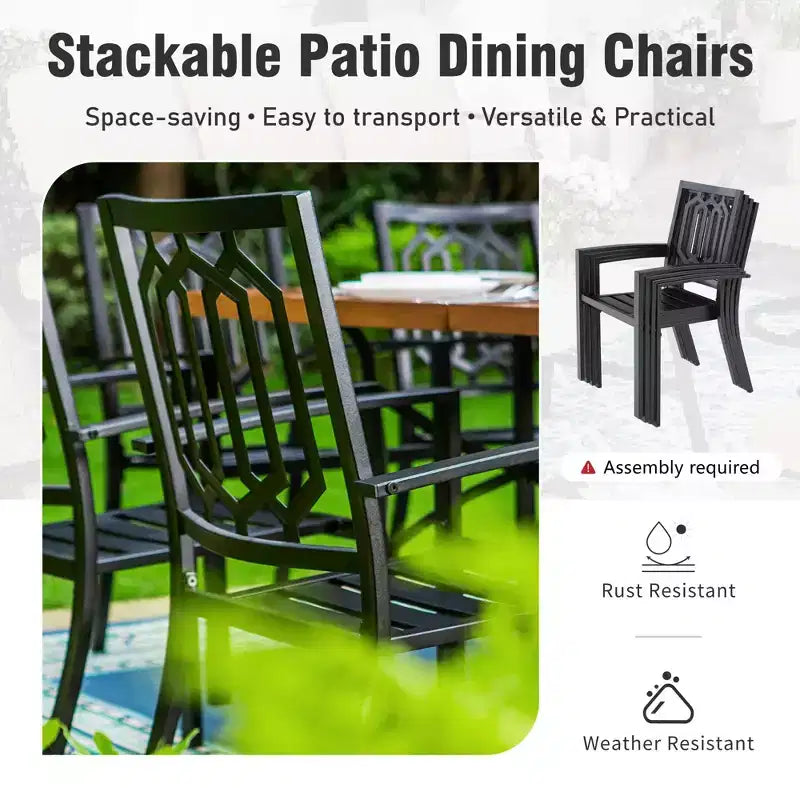 Captiva Designs 6pc Outdoor Patio Steel Dining Table & Swivel Metal Chairs & Market Umbrella