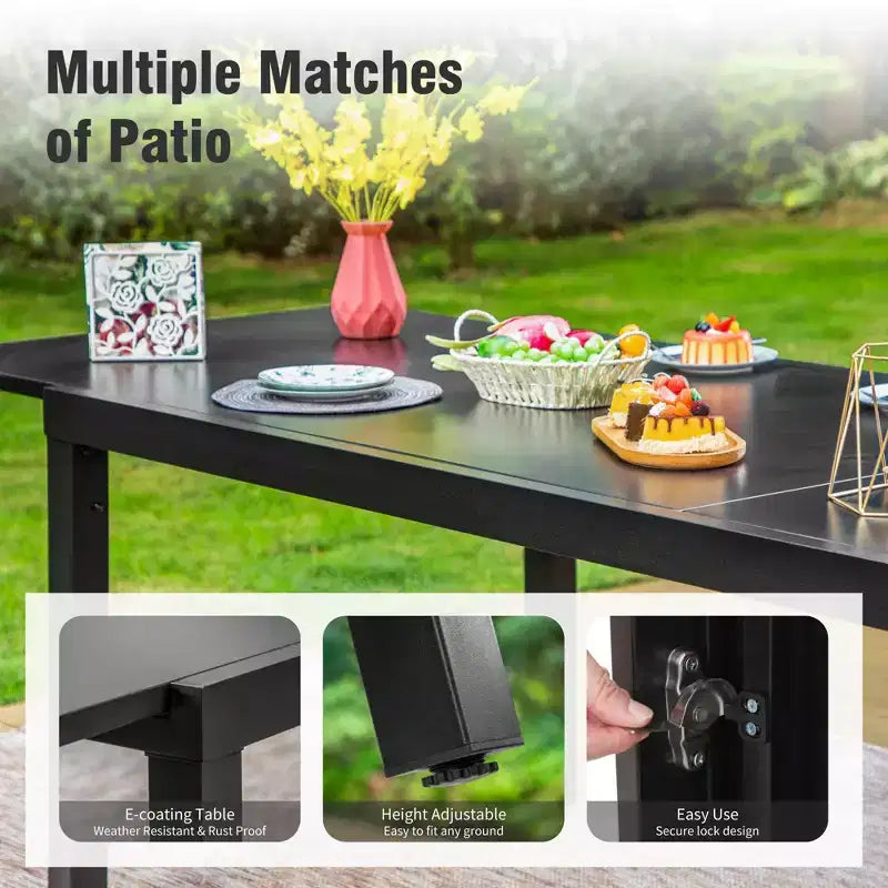 Captiva Designs Ensemble de 9 pièces pour salle à manger d'extérieur : table extensible en acier et chaises en rotin avec accoudoirs en croissant
