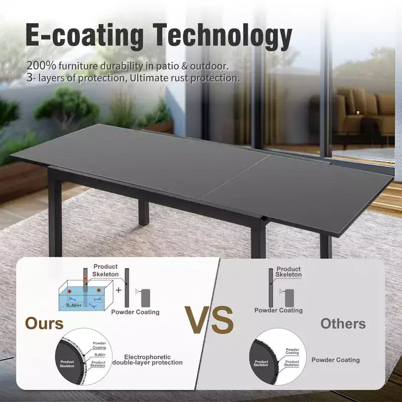 Captiva Designs Ensemble de 9 pièces pour salle à manger d'extérieur : table extensible en acier et chaises en rotin avec accoudoirs en croissant