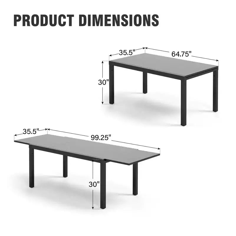 Captiva Designs Ensemble de 9 pièces pour salle à manger d'extérieur : table extensible en acier et chaises en rotin avec accoudoirs en croissant