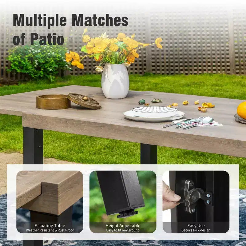Captiva Designs Ensemble de 9 pièces pour salle à manger d'extérieur : table extensible en acier et chaises en rotin avec accoudoirs en croissant
