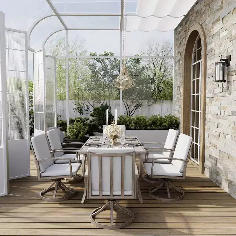 HAPPATIO 7 Piece Aluminum Patio Dining Set, Outdoor Dining Table and Chairs Set