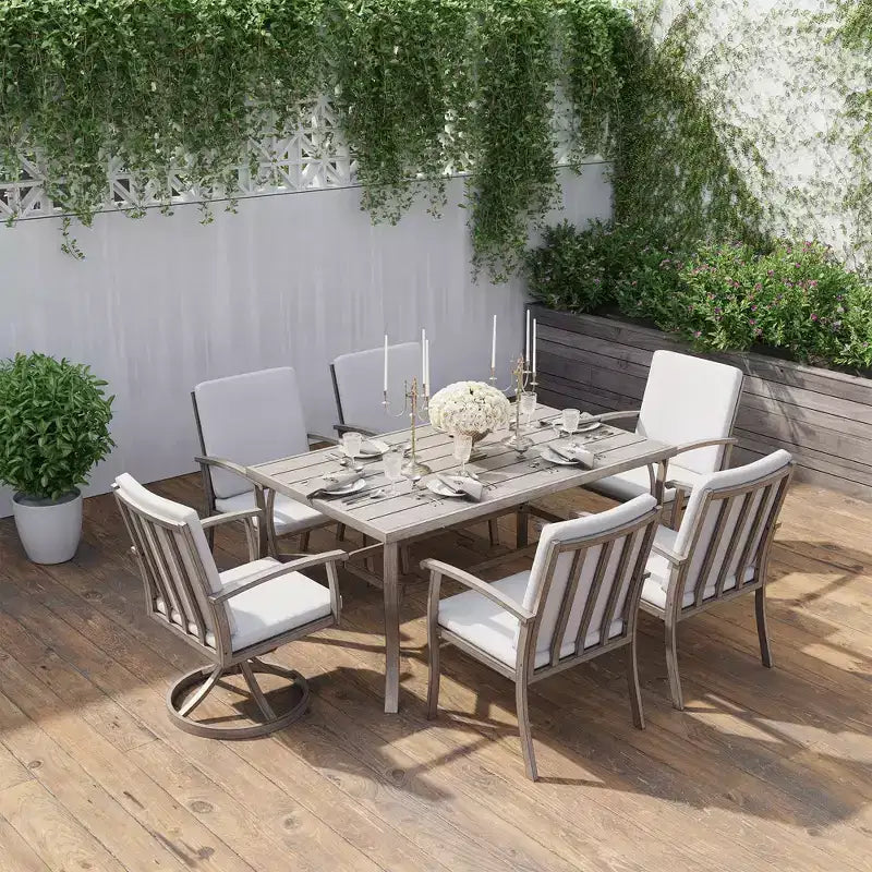 HAPPATIO 7 Piece Aluminum Patio Dining Set, Outdoor Dining Table and Chairs Set