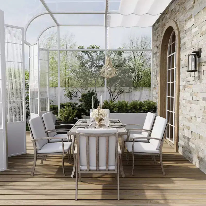 HAPPATIO 7 Piece Aluminum Patio Dining Set, Outdoor Dining Table and Chairs Set