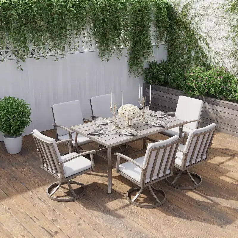HAPPATIO 7 Piece Aluminum Patio Dining Set, Outdoor Dining Table and Chairs Set