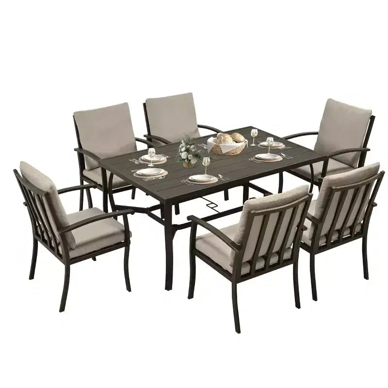 HAPPATIO 7 Piece Aluminum Patio Dining Set, Outdoor Dining Table and Chairs Set