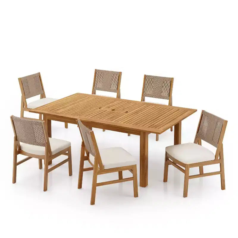 Christopher Knight Home Allison Outdoor Expandable Acacia Wood and Wicker Woven 7 Piece Dining Set with Cushions
